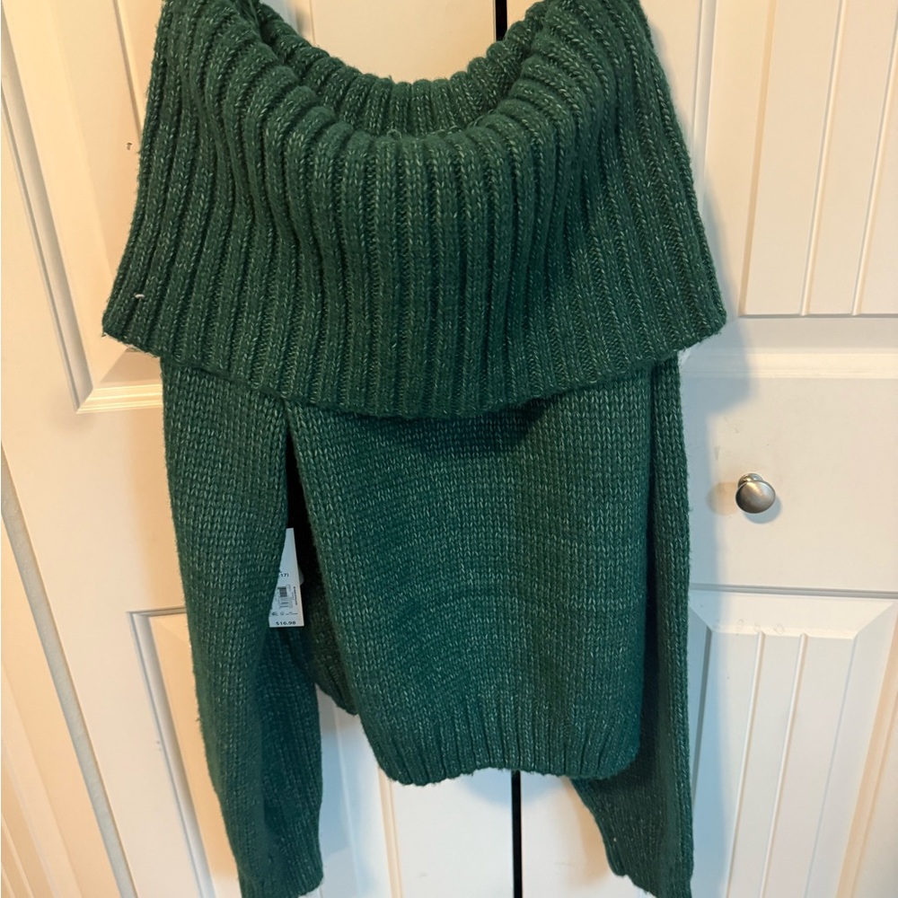 No Boundaries Green Cowl Neck Sweater